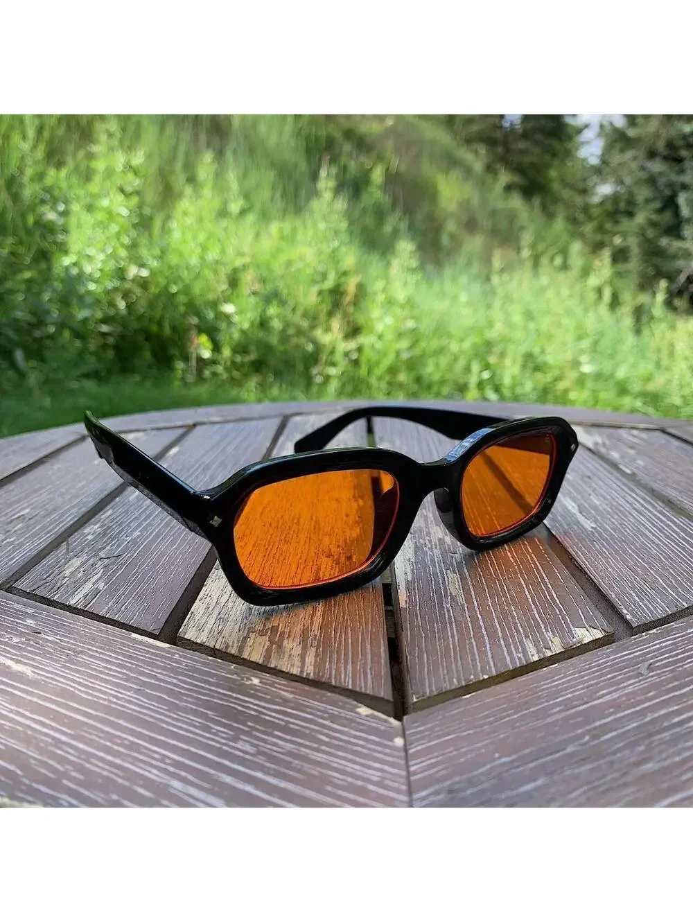 Vintage 90s y2k style square shaped sunglasses. Black frame Orange Tinted Lenses